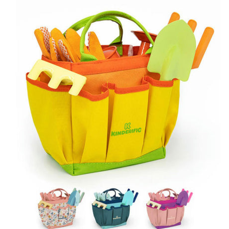 Kinderific Gardening Set, Tool Kit, for Kids, STEM, Includes Tote Bag, Spade, Watering Can, Rake, Fork, Trowel and Gloves (Sunshine) Kinderific