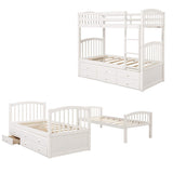 Harper & Bright Designs Twin Over Twin Bunk Bed with Trundle and Storage, Solid Wood Bunk Bed Frame with 3 Drawers for Kids, Teens, Adults (White) Harper & Bright Designs