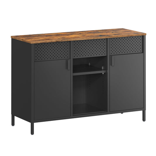 SONGMICS Storage Cabinet, Metal Cabinet, Sideboard with 2 Doors, Magnetic Closure, Adjustable Shelves, Steel Frame, Rustic Brown and Matte Black ULSC204B01 - WoodArtSupply