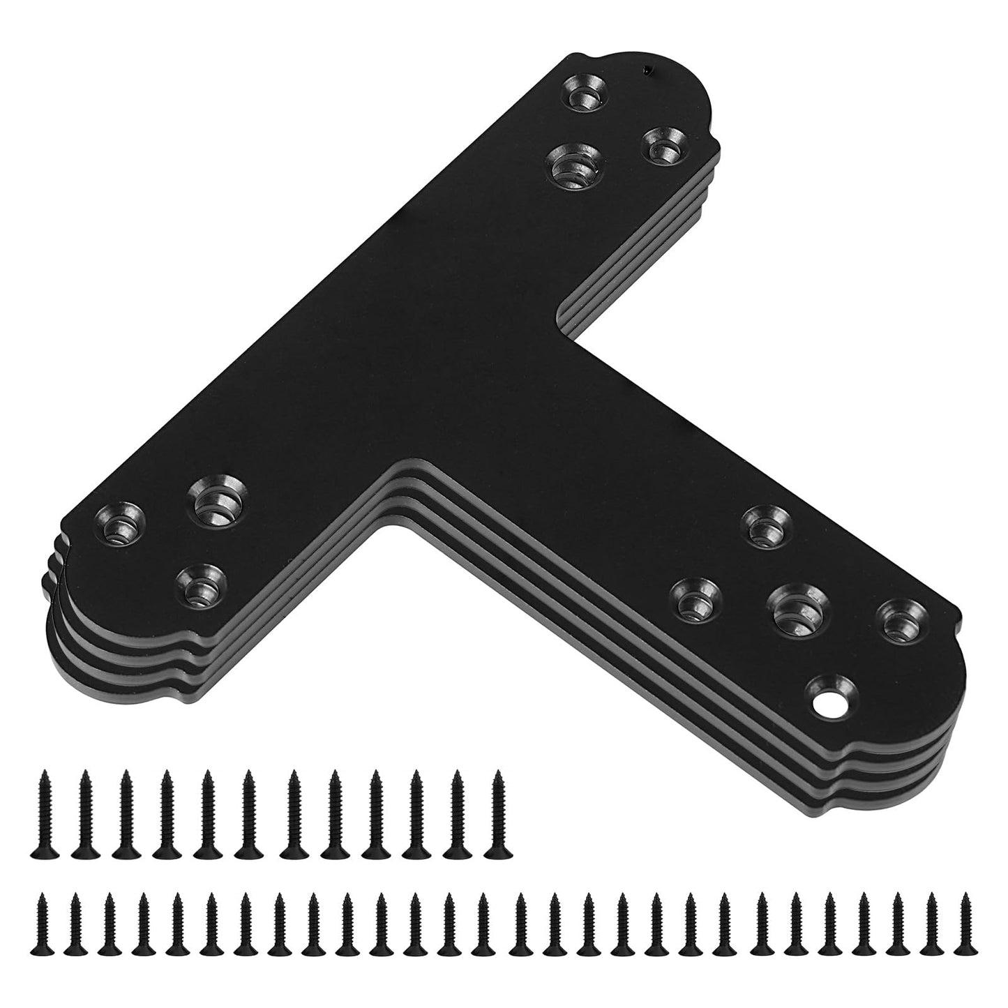 Rasugarlary Black T Bracket, 6 pcs T Post Brackets Pergola Post to Beam Connectors 4mm Thickness for Wood, Steel Repair Fixing Mending T Plate Bracket Flat Connector with Screws