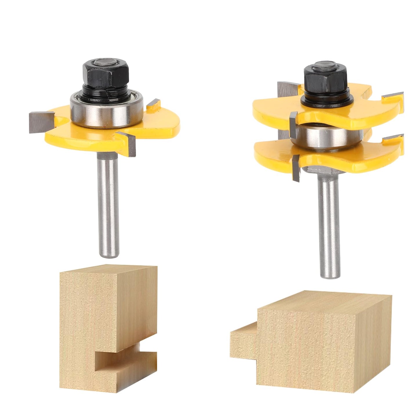 Yougfin 2PCS Tongue and Groove Set , 1/4" Shank Router Bit Set for Making Raised Panel Cabinet Door, 3 Teeth Adjustable T Shape Wood Milling Cutter - WoodArtSupply