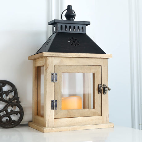 NEEDOMO 13" Farmhouse Decor Wooden Candle Lantern Indoor, Large Table Centerpiece Lanterns Decorative Outdoor, Hanging Rustic Candle Holders for Shelf Wedding Living Room Patio NEEDOMO
