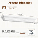 Eshoma Fireplace Mantel - 72 Inch Floating Shelf for Over Fireplace - Wood Mantel with Invisible Heavy Duty Wood Bracket, Modern Wall Mounted Mantle Shelf, White, 72 X 8 X 6 Eshoma