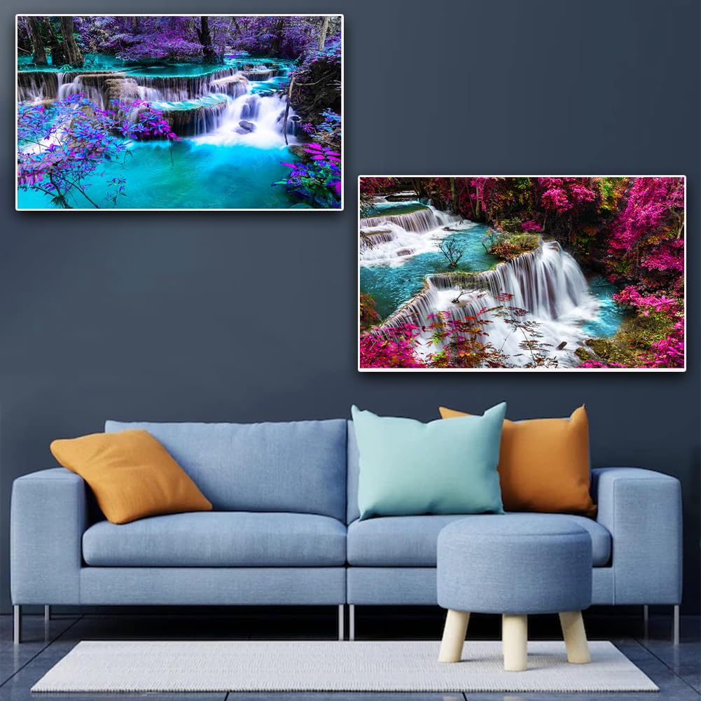 2 Pack Diamond Painting Kits，Large 5D DIY Lake Waterfall Diamond Painting Kits for Adults，DIY Full Drill Crystal Rhinestone Arts and Crafts，Gem Art Painting with Diamond Home Wall Decor (28X16inch) OFRKE
