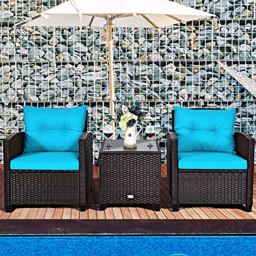 3 PCS Patio Furniture Set, OneSize, Turquoise - WoodArtSupply