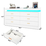 Hlivelood 6 Drawer Dresser with LED Light and Charging Station, 59" Modern Chest of Drawers for Closet, Wide Drawer Organizer Cabinet for Bedroom, Living Room, Entryway, Hallway, White Hlivelood