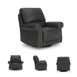 Signature Design by Ashley Chatterton Classic Faux Leather Manual Rocker Swivel Glider Recliner with Nailhead Trim, Black Signature Design by Ashley