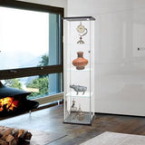 HomVent 4-Shelf Glass Door Cabinet Display, Curio Cabinet, Square Tower Display With Door for Home (Black) HomVent