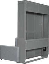 MERITLINE Full Murphy Bed with Couch,Wood Murphy Bed Cabinet with Sofa,Fold up Bed Grey Murphy Wall Bed Full Size MERITLINE