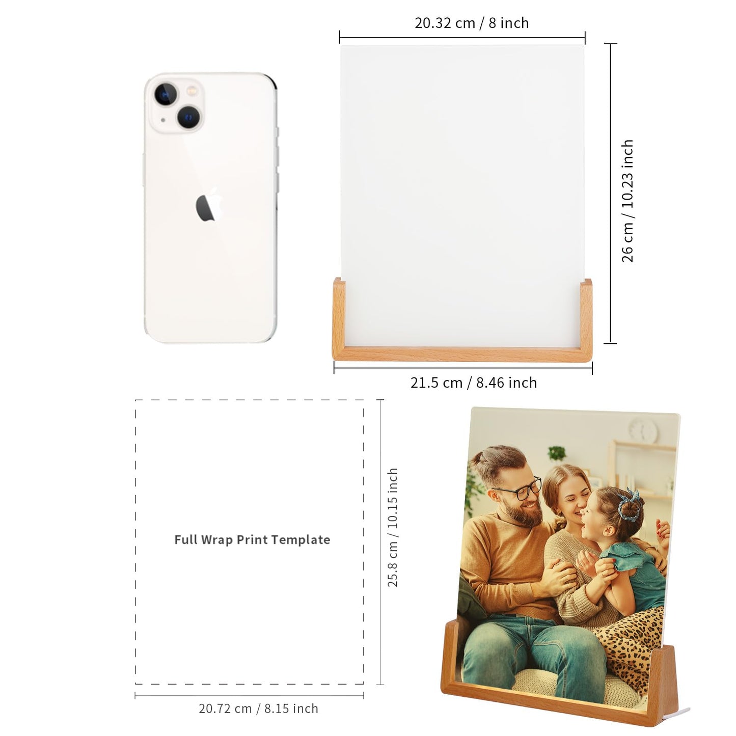 PYD Life 4 Pack Sublimation Night Lights Blanks LED Glass Photo Frames Panels White 8" x 10" with Warm Light,with Wood Stand for Heat Press Machine Printing