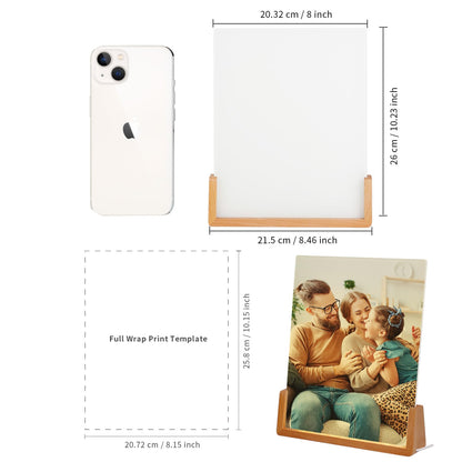 PYD Life 4 Pack Sublimation Night Lights Blanks LED Glass Photo Frames Panels White 8" x 10" with Warm Light,with Wood Stand for Heat Press Machine Printing