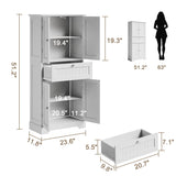 ChooChoo 51" H Tall Bathroom Floor Cabinet, Modern Bathroom Storage Cabinet with Drawer and Adjustable Shelves, Freestanding Kitchen Pantry Cupboard with 4 Doors for Living Room, White ChooChoo