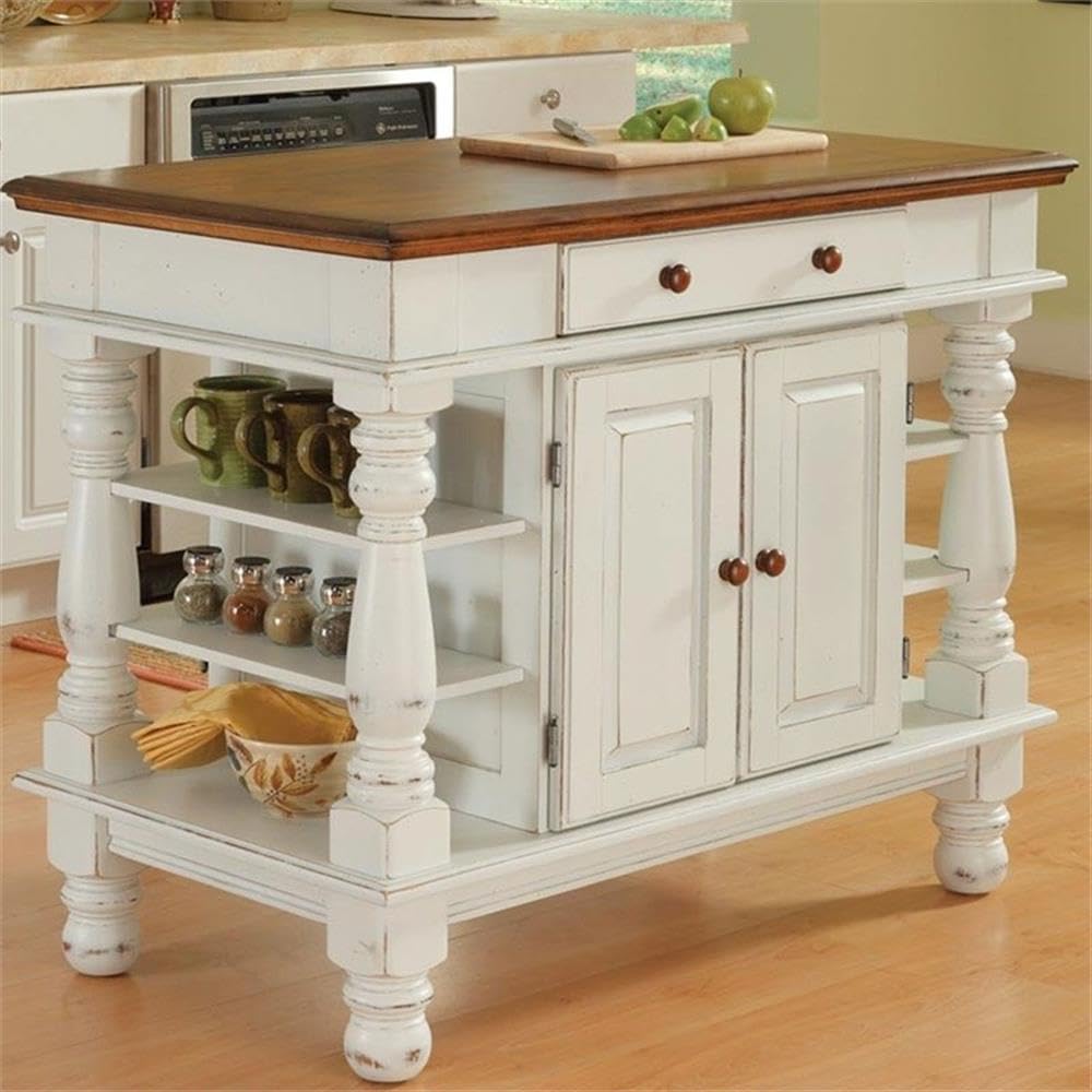 BOWERY HILL Traditional Wood Kitchen Island in Off White/Oak