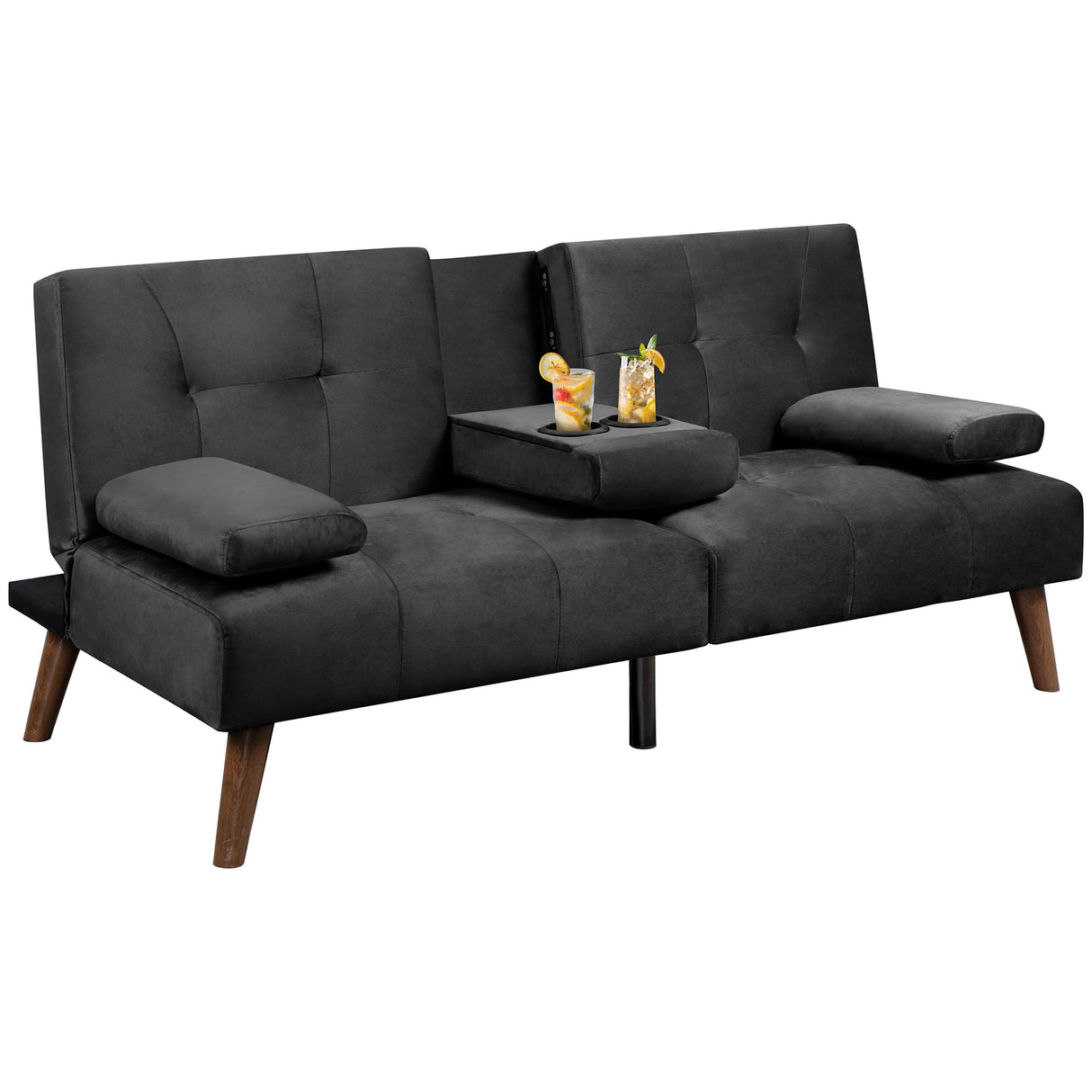 Meilocar Futon Sofa Bed Velvet, 60" Loveseat Futon Sofa Bed with Removable Armrests, Adjustable Recliner Guest Bed Daybed Sofa for Small Space with Cup Holders, 3 Angles, Black Meilocar