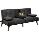 Meilocar Futon Sofa Bed Velvet, 60" Loveseat Futon Sofa Bed with Removable Armrests, Adjustable Recliner Guest Bed Daybed Sofa for Small Space with Cup Holders, 3 Angles, Black Meilocar