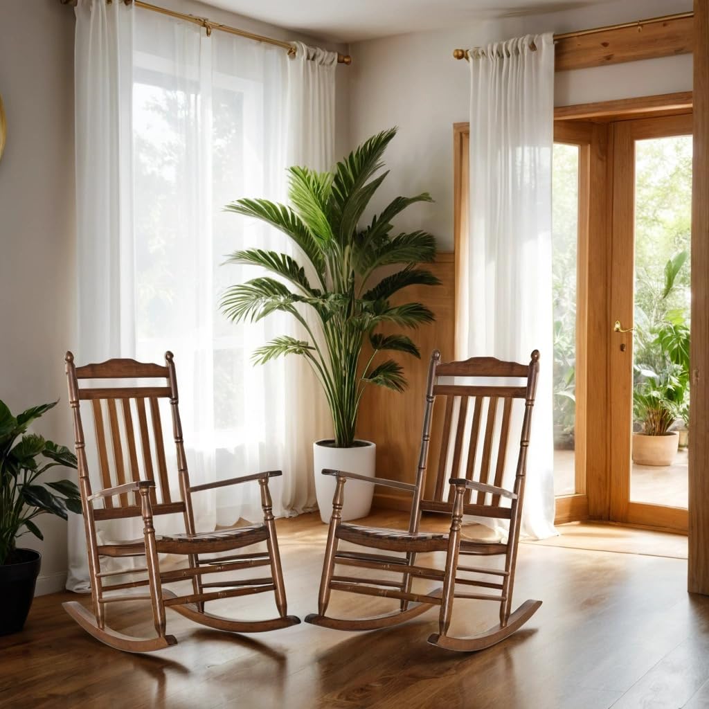 BplusZ Outdoor Patio Rocking Chairs Set of 2 Porch Wooden Comfy Rockers for Adult Furniture Indoor Outside Camping Balcony Garden Backyard Lawn and Bistro, Brown BplusZ