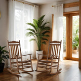 BplusZ Outdoor Patio Rocking Chairs Set of 2 Porch Wooden Comfy Rockers for Adult Furniture Indoor Outside Camping Balcony Garden Backyard Lawn and Bistro, Brown BplusZ