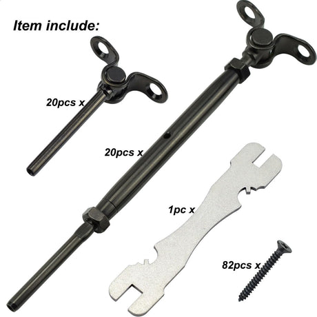 Toukioo Black Cable Railing Hardware Kit, for 1/8 Cable Railing System for Wood Posts, Stainless Steel Swage Toggle Turnbuckle 20 Pairs Toukioo
