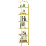 Hzuaneri Gold Arched 6-Tier Tempered Glass Bookshelf for Elegant Storage Hzuaneri
