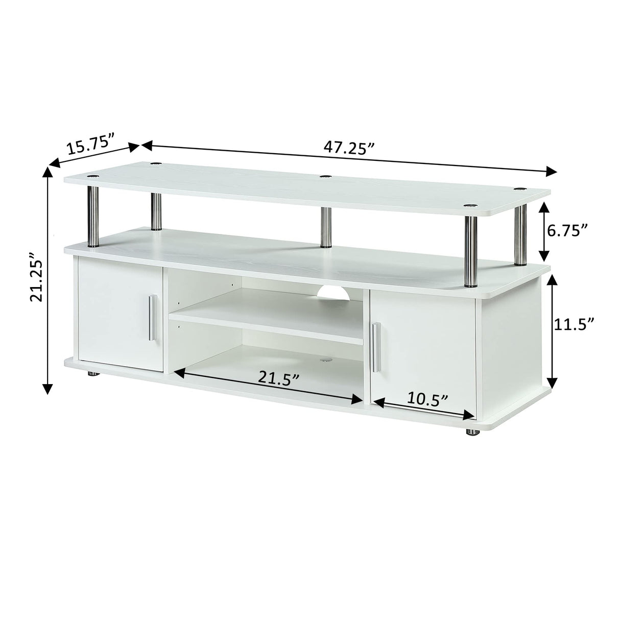 Convenience Concepts Designs2Go Monterey TV Stand with Cabinets and Shelves Home_Furniture_and_Decor, 47.25"L x 15.75"W x 21.25"H, White Convenience Concepts