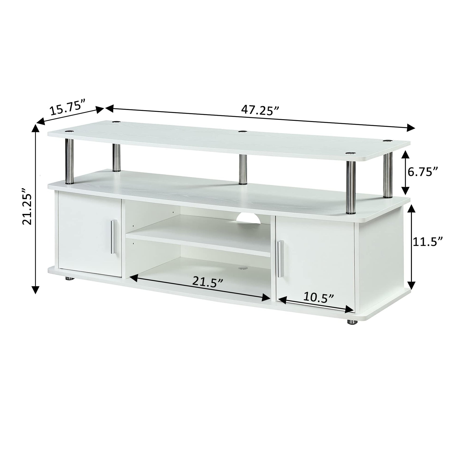 Convenience Concepts Designs2Go Monterey TV Stand with Cabinets and Shelves Home_Furniture_and_Decor, 47.25"L x 15.75"W x 21.25"H, White - WoodArtSupply