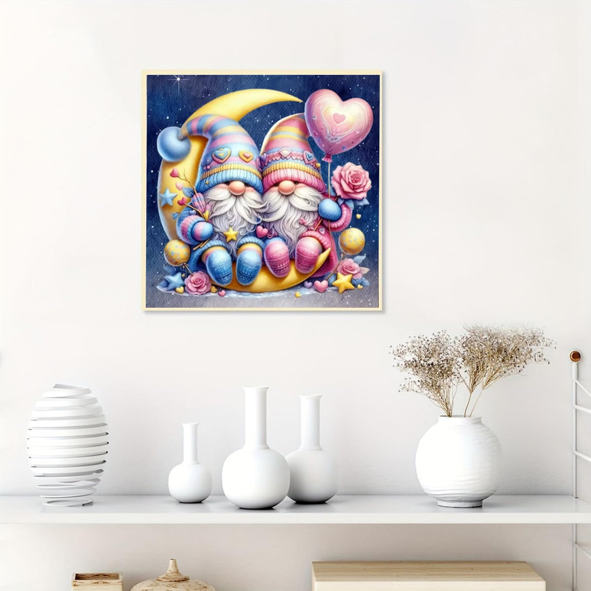 RYMILIE 5D Gnome Diamond Painting Kits for Adults Beginners,DIY Round Drill Diamond Art Kits Full Moon Love,Paint by Diamonds Dot Gem Art Crystal Easy,Home Wall Decor 【11.8x11.8 inch】 RYMILIE