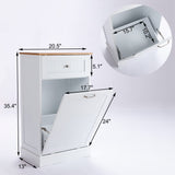Trash Cabinet Tilt Out Freestanding, Pet Proof Kitchen Trash Cabinet Laundry Hamper with Cutting Board, Wood Garbage Recycling Station Hideaway Trash Holder Drawers (1, White) Gitua