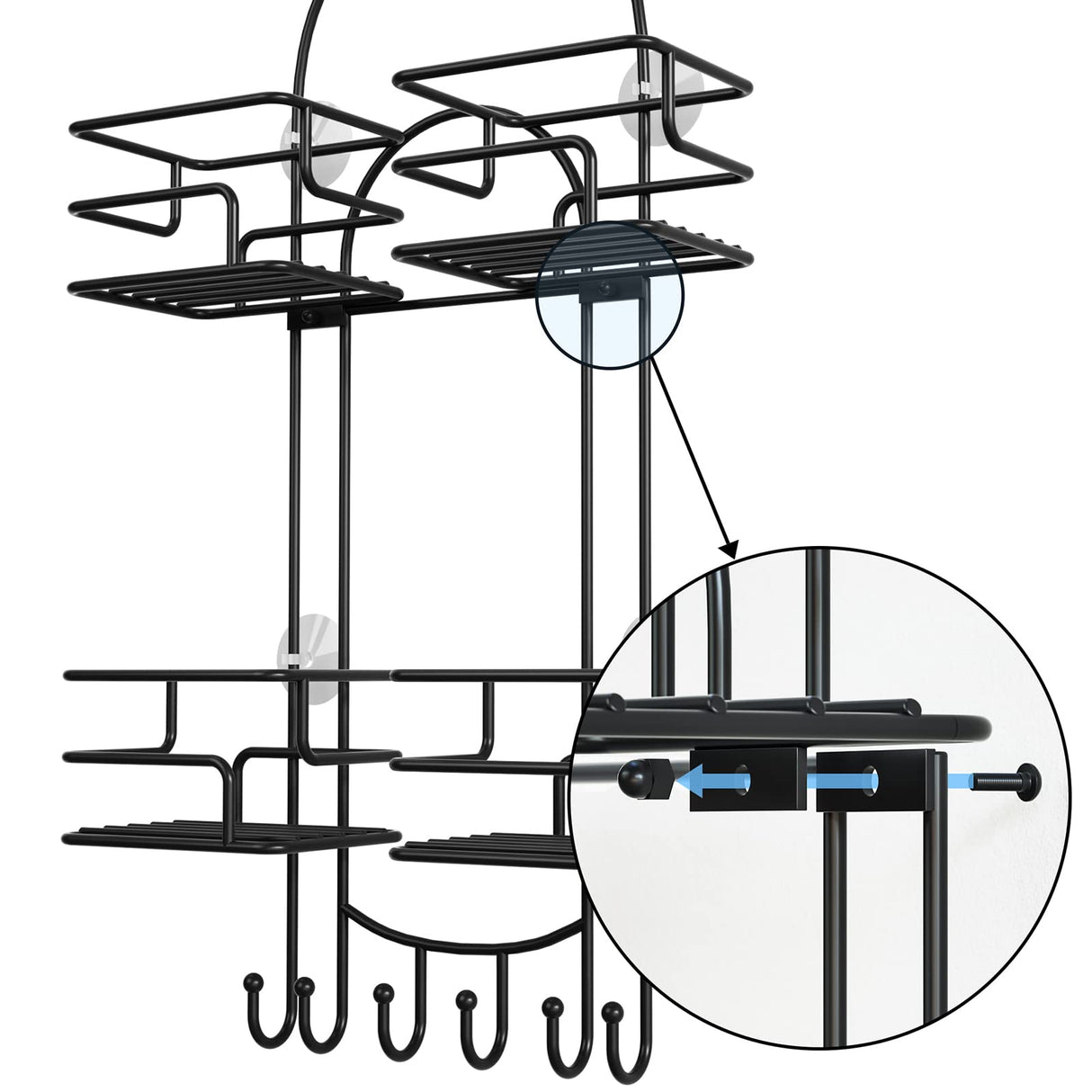 SRIWATANA Shower Caddy Hanging Over Head, Bathroom Shower Organizer Shower Rack Holder with Hooks for Razors - Black SRIWATANA