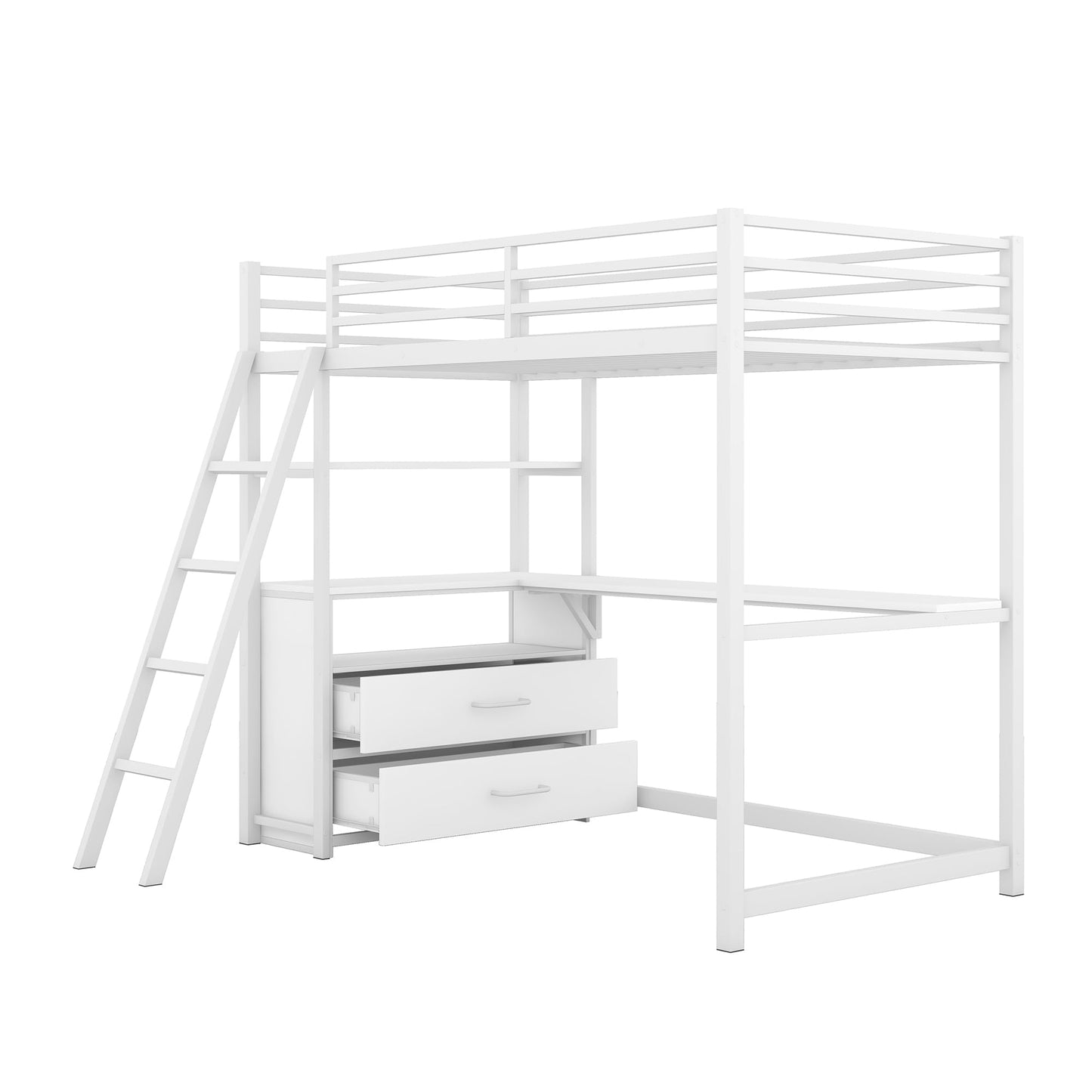 Bellemave Twin Loft Bed with Desk and Storage Drawers in White, Perfect for Kids and Teens - WoodArtSupply