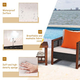 Tangkula 3 Pieces Patio Wicker Furniture Set, Rattan Outdoor Sofa Set w/Washable Cushion & Acacia Wood Coffee Table, Conversation Bistro Set for Garden Balcony Backyard (Beige) Tangkula