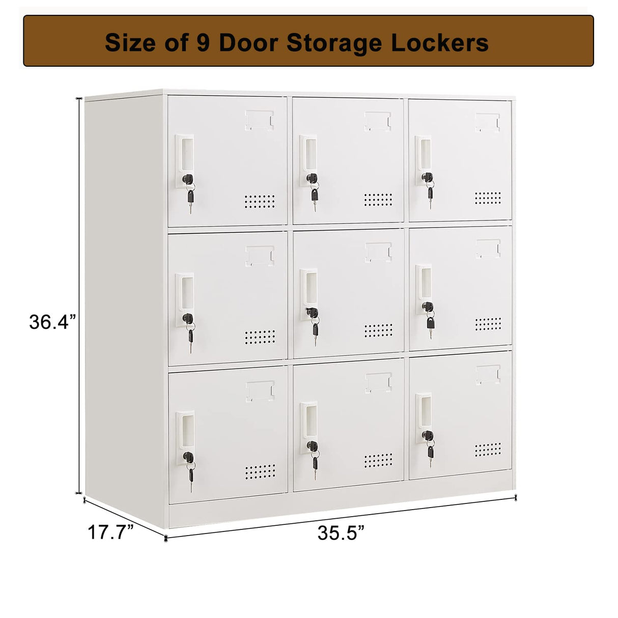 iCHENGGD Metal Locker 9 Door Storage Cabinet, Steel Storage Lockers for Employees, with Lock and Ventilation, Office School Gym Storage Organizer (White) iCHENGGD