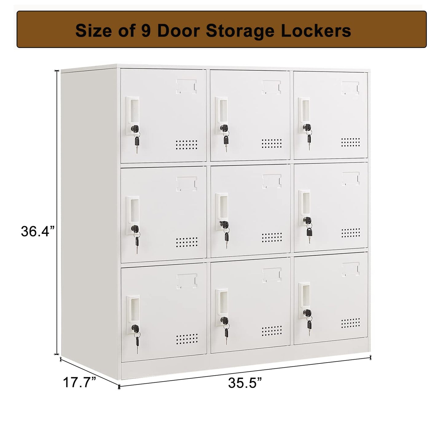 iCHENGGD Metal Locker 9 Door Storage Cabinet, Steel Storage Lockers for Employees, with Lock and Ventilation, Office School Gym Storage Organizer (White) - WoodArtSupply