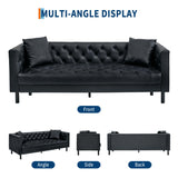 GarveeHome 78 in Couches for Living Room, Faux Leather Button-Tufted 3 Seater Sofa with 2 Pillows and Deep Seat, Mid Century Modern Upholstered Comfy Couch for Apartment, Office GarveeHome