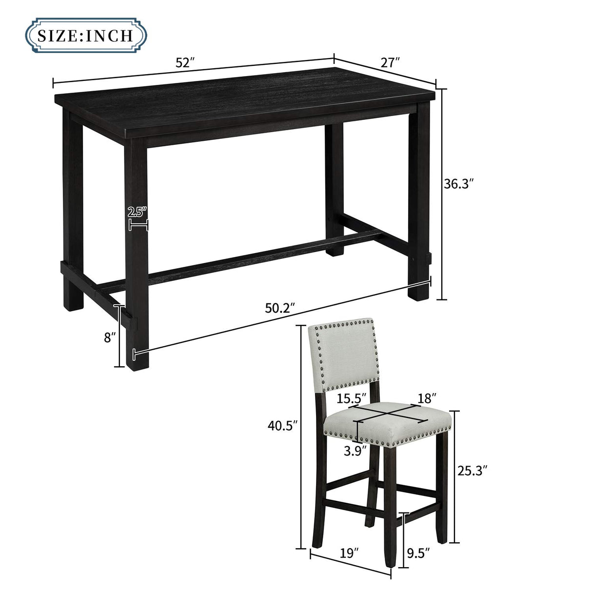Merax 5 Piece Dining Table Set for 4,Counter Height Kitchen Table Set with One Rectangle Table and 4 Cushioned Chairs for 4 Persons Dining Room Table Set for Small Place Merax