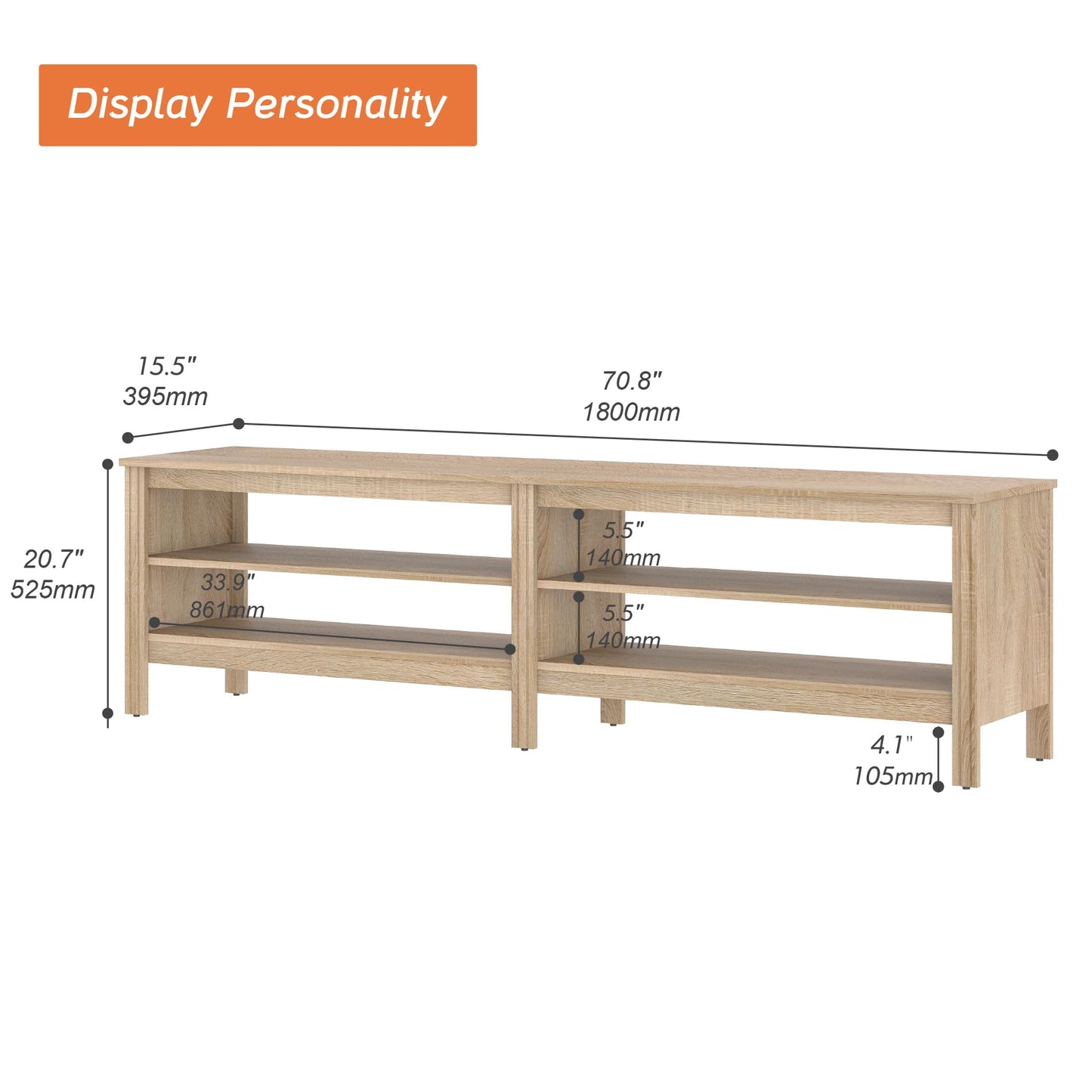 WAMPAT Farmhouse TV Stand for 75 Inch TV, Wood Entertainment Center for 70 65 55 inch TV Console Media Table with 4 Big Storage for Living Room Bedroom, Oak