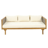 Merax 67.5" Outdoor Patio Daybed 3 Seater Sofa Bed,Acacia Wood Frame with Rattan Arm,Cushion & Pillow Merax