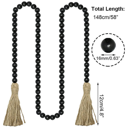 Sivya 58in Farmhouse Beads Wood Bead Garland with Tassels, Rustic Farmhouse Decor for Farmhouse Tiered Tray Farmhouse Wall Decor (Black, 58in/1Pcs)