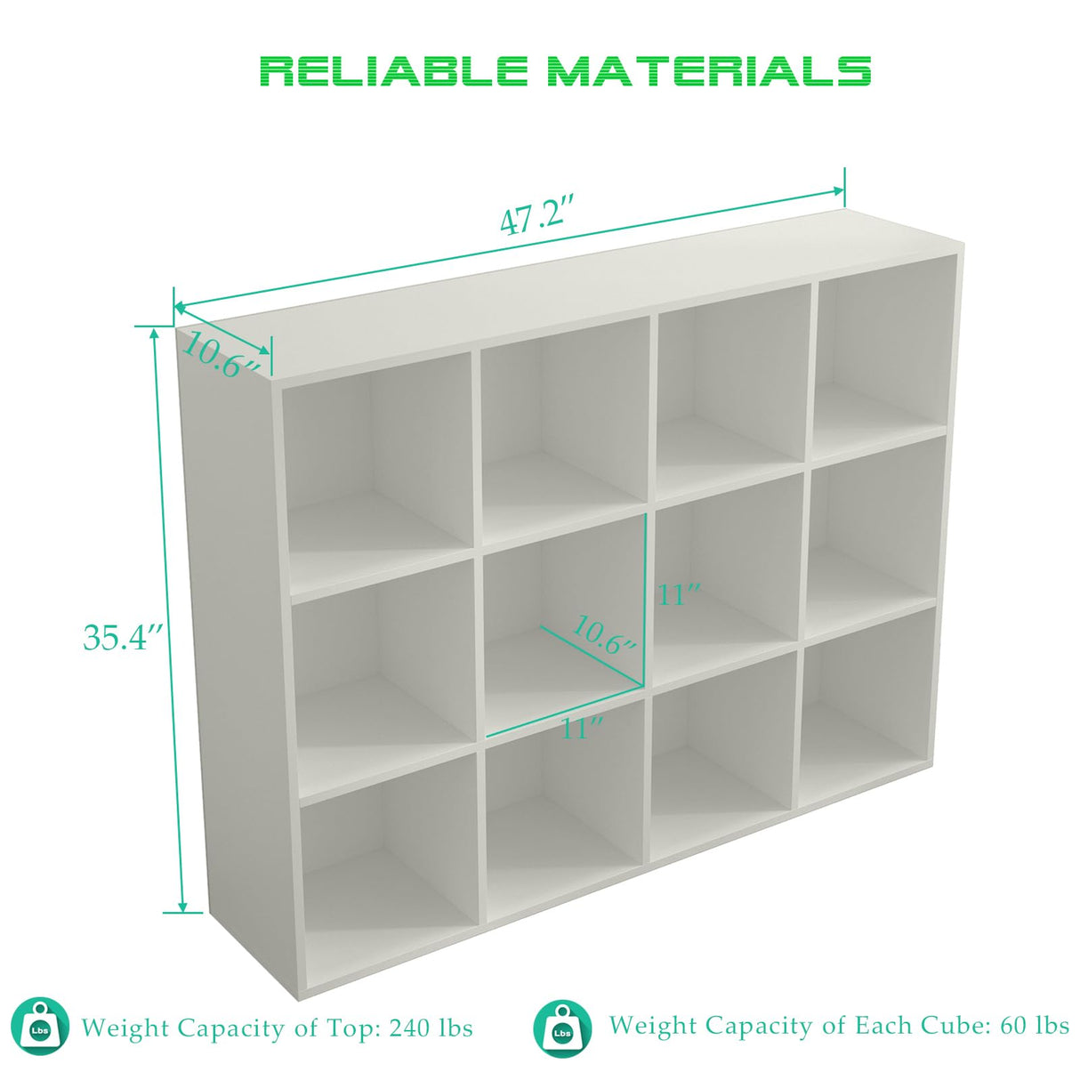 OSCHF 12-Cube Storage Shelf Bookcase - Wooden 3-Tier Floor Standing Open Bookshelf for Home and Office, Display Cabinet, Warm White OSCHF