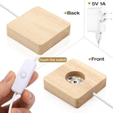 Facmogu Wooden LED Light Display Base with Power Adapter DC 5V 1A, USB Powered White Light LED Display Base Stand with 6 LEDs, 6 LED Lights Base for 3D Crystal Laser Glass Resin Art Warm Light Square Facmogu