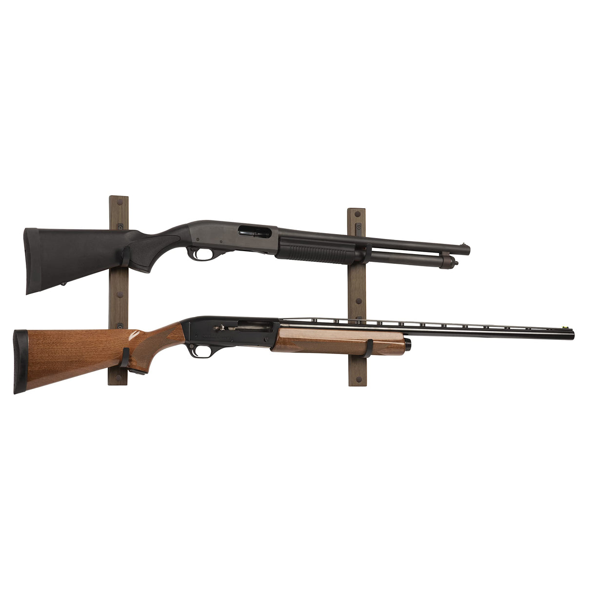Allen Company Indoor Firearm Wooden Wall Mount - Heavy-Duty Gun Rack Display That Holds 2 Rifles/Shotguns - Hanging Storage for Home - Comes with Wood Blocks, Metal Hooks, and Screws - Brown/Black Allen Company