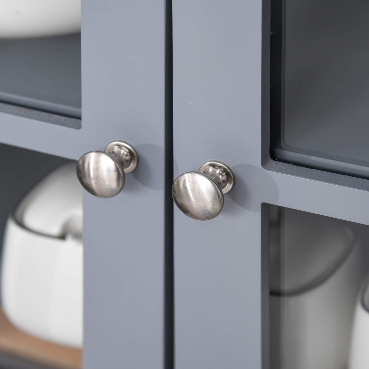 HOMCOM Elegant Buffet with Hutch, Kitchen Pantry Storage Cabinet with Framed Glass Door Drawer and Microwave Space, Grey HOMCOM