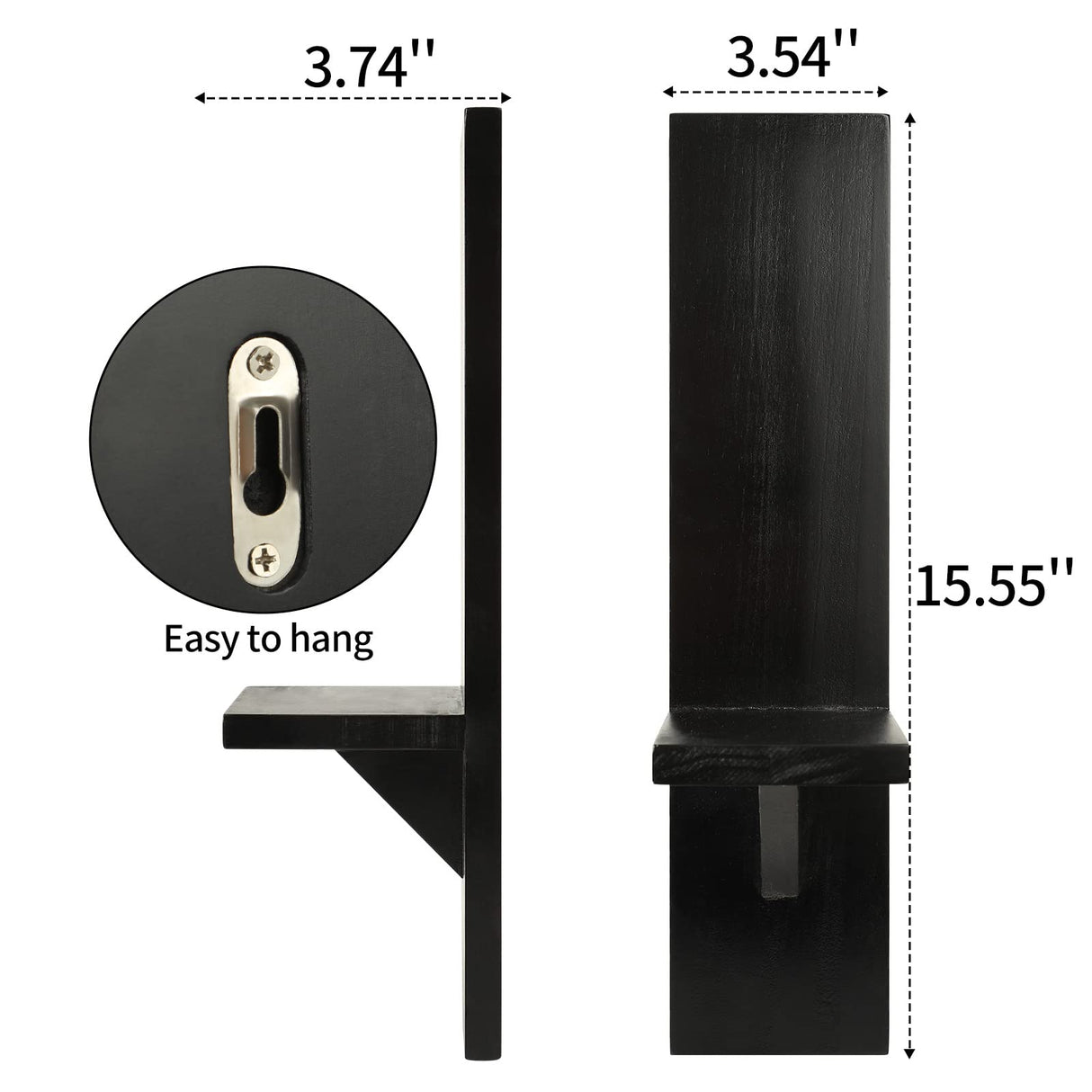 Wall Candle Sconces Set of 2, Decorative Wooden Candle Holder, Farmhouse Candle Sconce, Living Room Wall Decoration (Solid Black) SUJUN