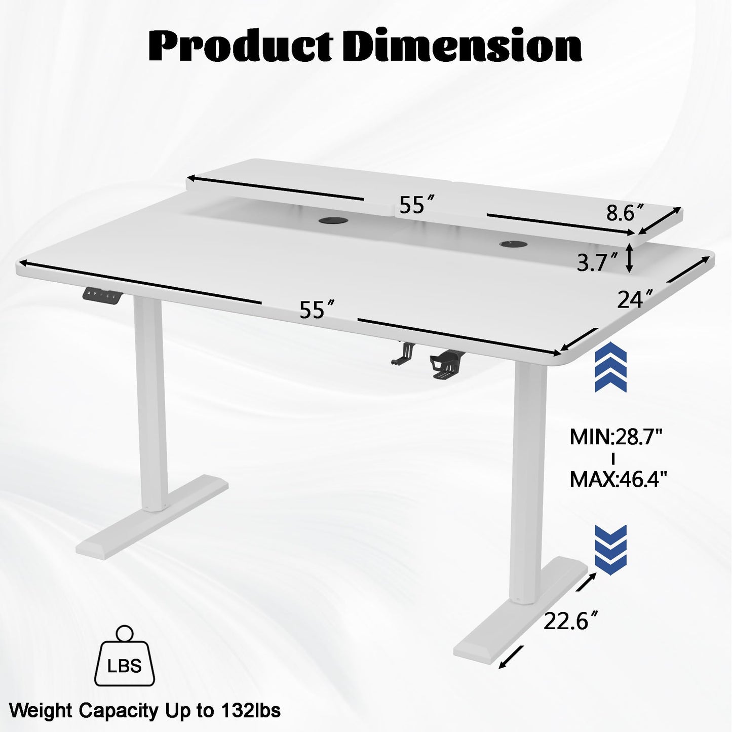 Shahoo Electric Standing Desk with Monitor Shelf, 55 x 24 Inches Height Adjustable Corner Table, Computer Workstation with Cup Holder and Hook for Home Office, White, 55x24 Inch - WoodArtSupply