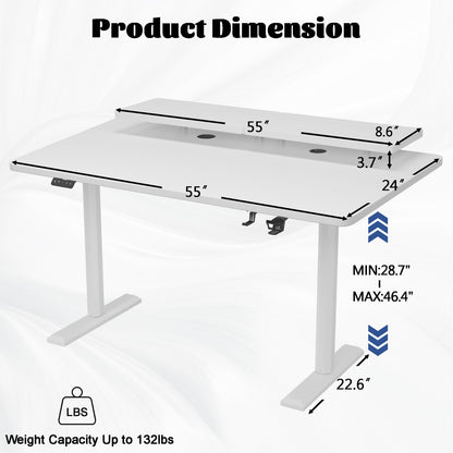 Shahoo Electric Standing Desk with Monitor Shelf, 55 x 24 Inches Height Adjustable Corner Table, Computer Workstation with Cup Holder and Hook for Home Office, White, 55x24 Inch - WoodArtSupply