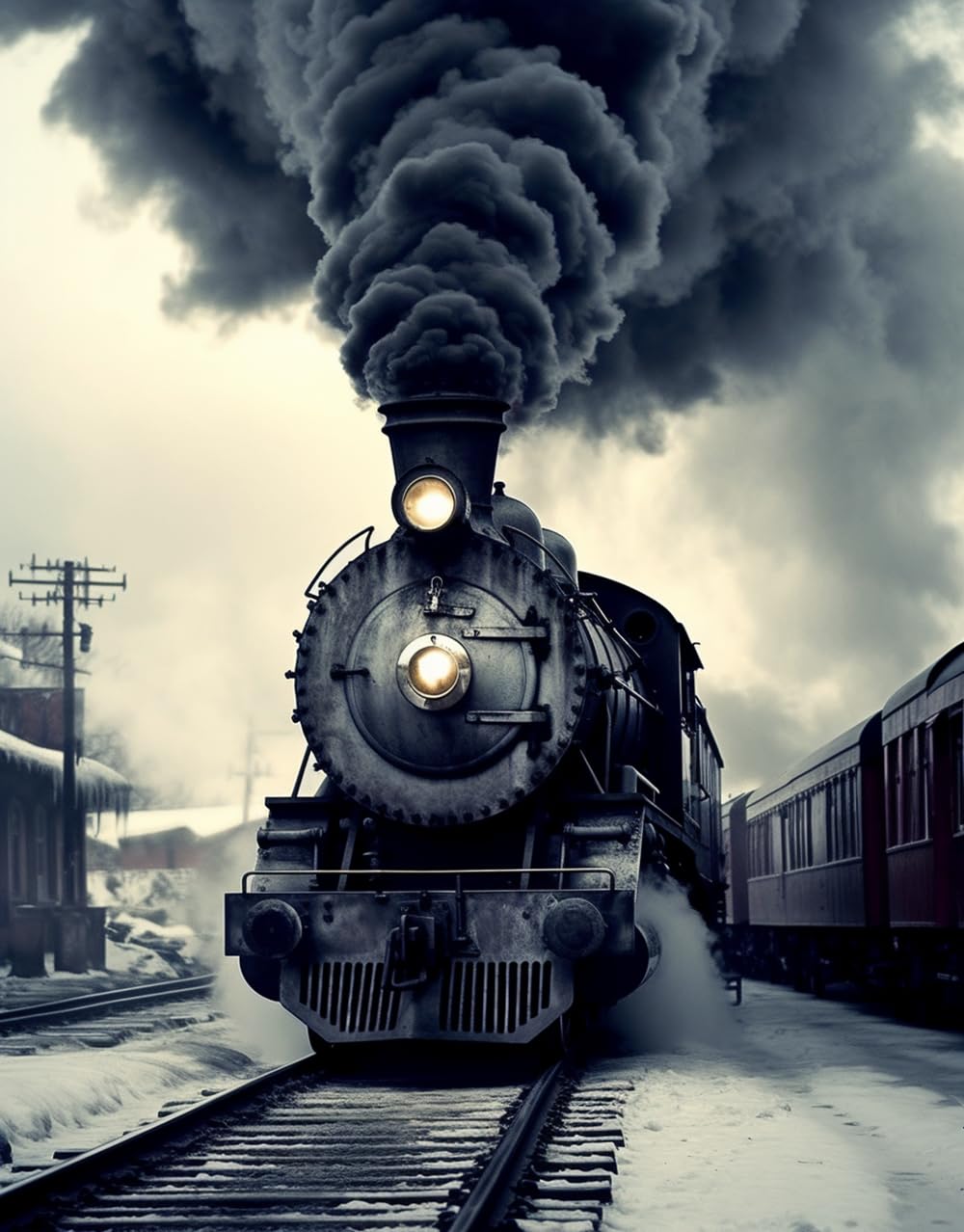 pigpigboss Retro Train Diamond Painting Art Kits, 5D Full Drill Train Diamond Embroidery Arts Crafts for Adult Beginner Home Wall Office Decor (11.8 x 15.7 inches) pigpigboss