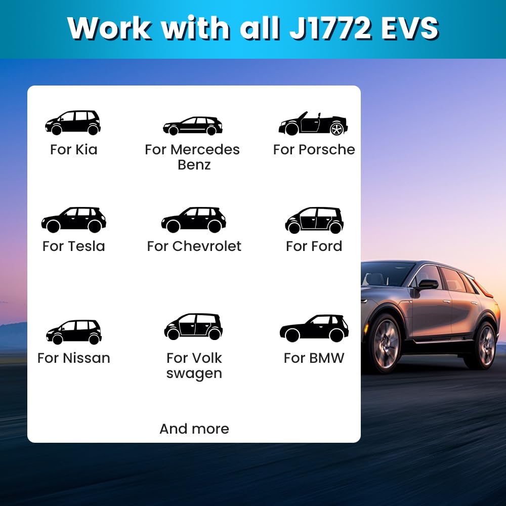 Portable Level 1 and Level 2 EV Charger 240V 32A (7.68kw) with 26ft Charging Cable NEMA 14-50 5-15 for SAE-J1772 Electric Vehicles Charging Station j Junsun