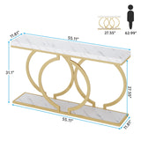 Tribesigns Gold Console Table, 55 inch Faux Marble Entryway Table Narrow Long Sofa Table, Modern Accent Table for Living Room, Entrance Table Geometric Metal Frame, White and Gold Tribesigns