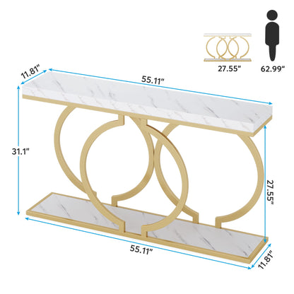 Tribesigns Gold Console Table, 55 inch Faux Marble Entryway Table Narrow Long Sofa Table, Modern Accent Table for Living Room, Entrance Table Geometric Metal Frame, White and Gold - WoodArtSupply