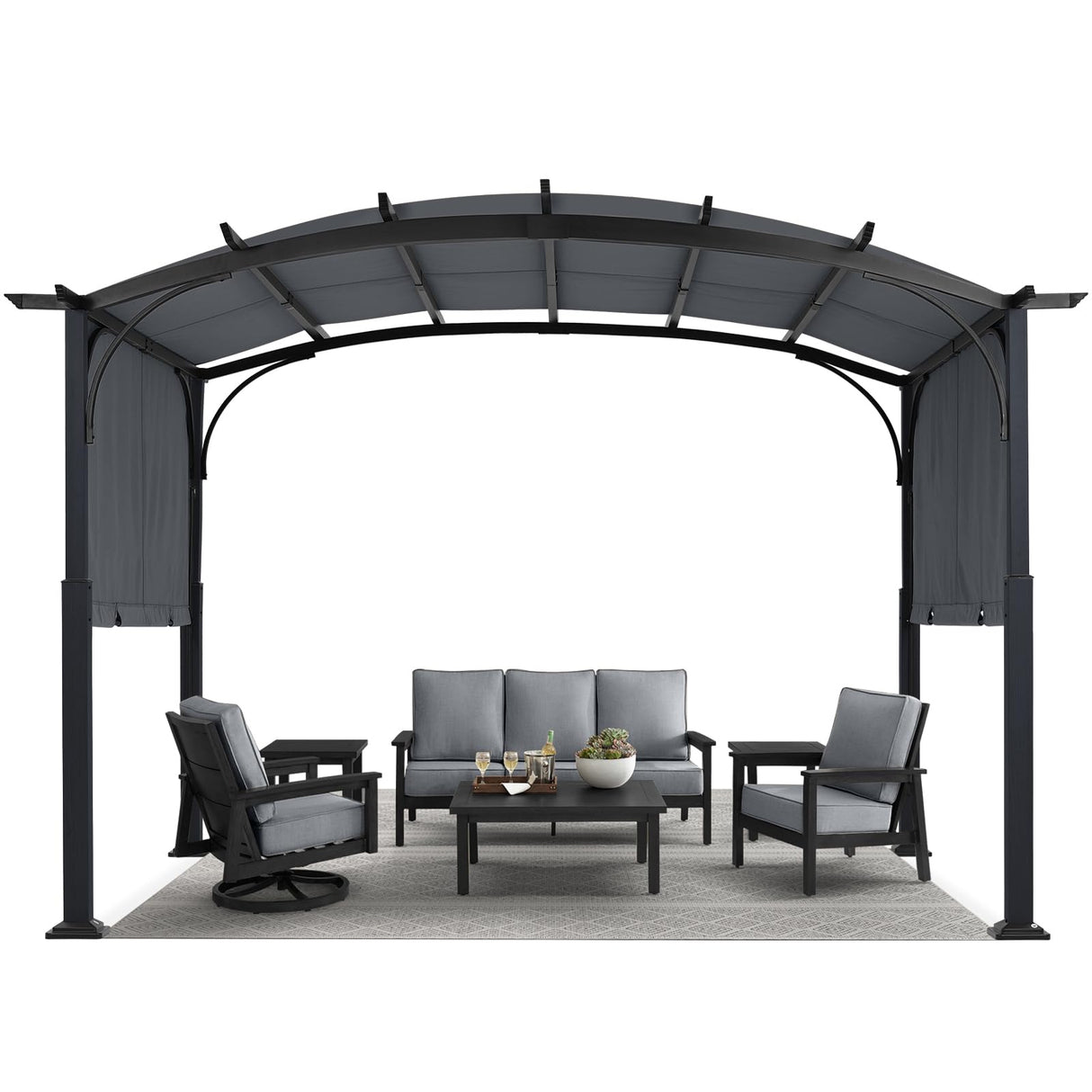 MASTERCANOPY 10x12ft Outdoor Retractable Pergola with Sun Shade Canopy Patio Metal Garden Pergola,Dark Grey MASTERCANOPY