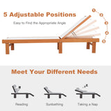 Tangkula Outdoor Wood Chaise Lounge Chair, Patio Chaise Lounger with 5-Postion Adjustable Back, Eucalyptus Wood Reclining Lounge Chair with Breathable Fabric for Poolside Lawn Backyard (2, White) Tangkula